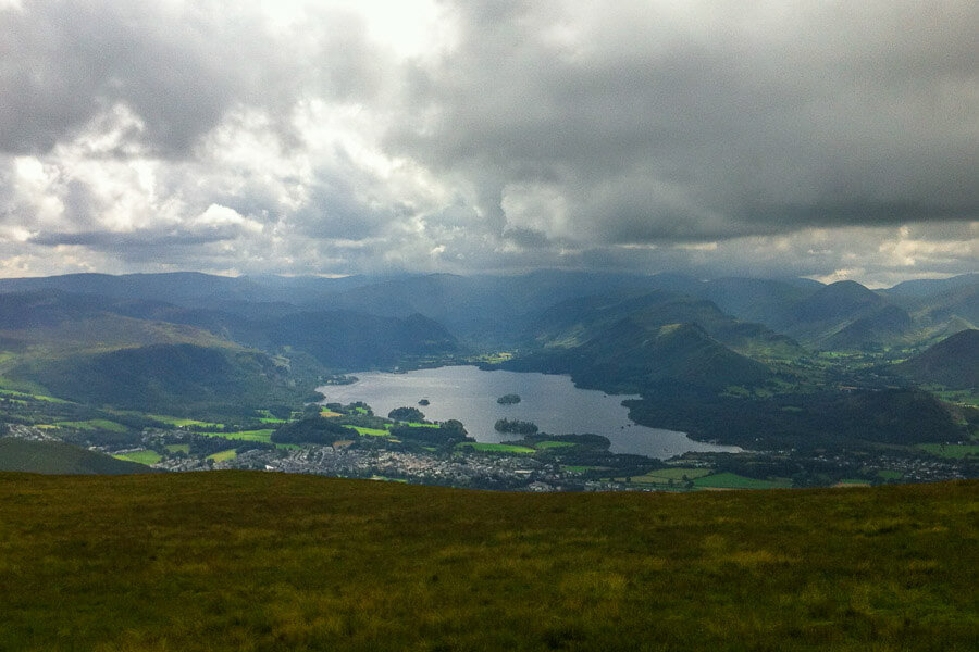 The vale of Keswick taken from the slopes of Skiddaw in the Lake District